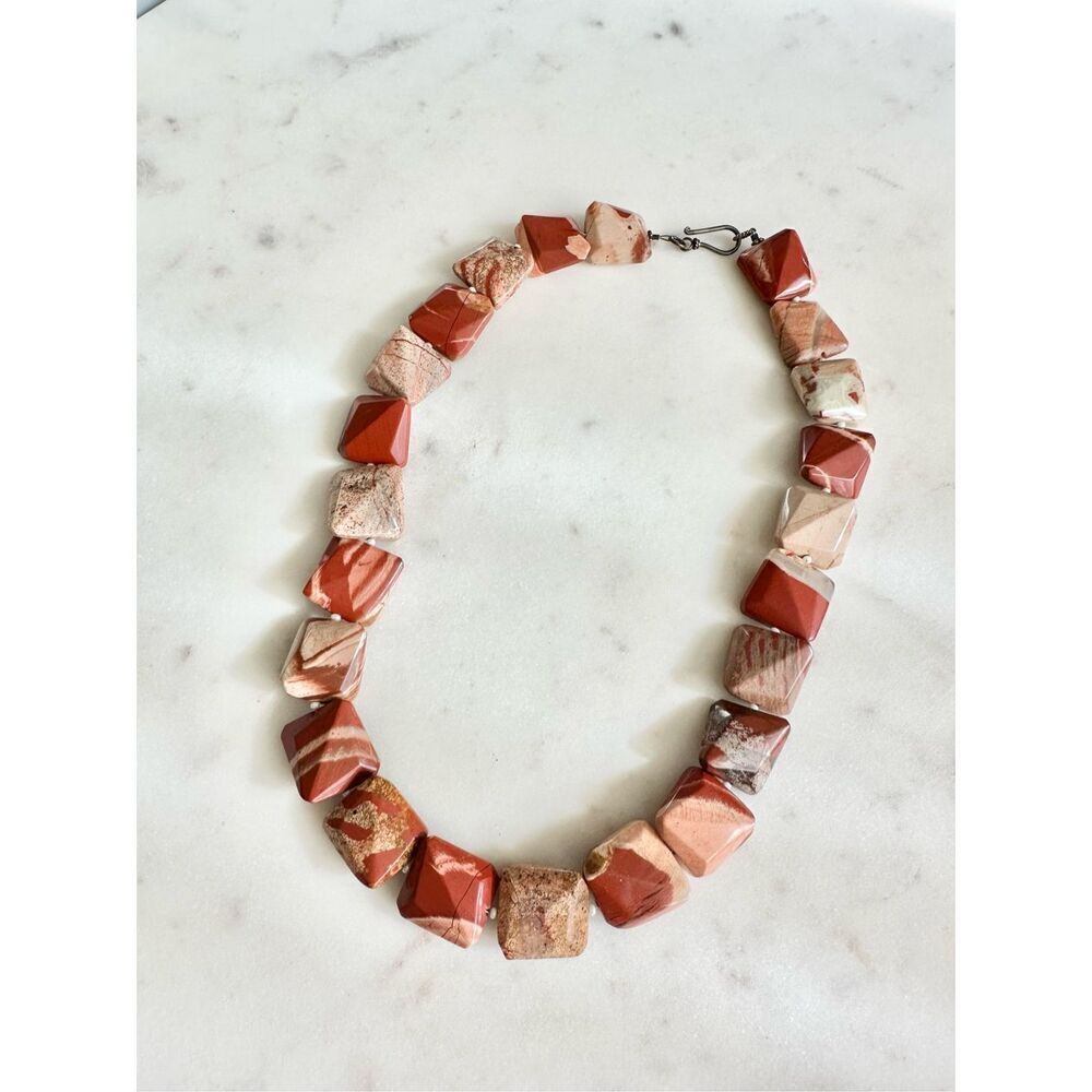 Burnt orange and tan stone beaded statement necklace